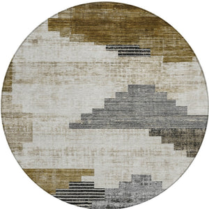 HomeRoots 8' Round Geometric Area Rug in Brown, Beige & Charcoal - Durable, Washable for Indoor & Outdoor Use 621906