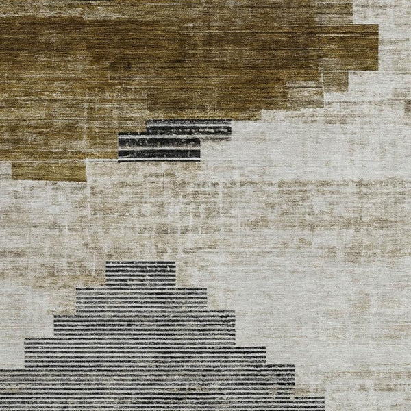 HomeRoots 8' X 10' Geometric Washable Area Rug in Brown, Beige & Charcoal - Perfect for Indoor & Outdoor Spaces! 621907