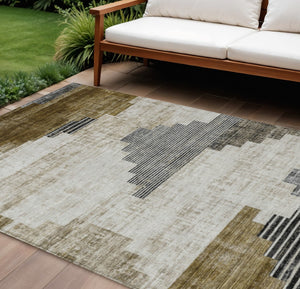 HomeRoots 8' X 10' Geometric Washable Area Rug in Brown, Beige & Charcoal - Perfect for Indoor & Outdoor Spaces! 621907