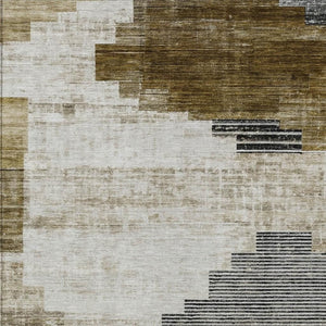 HomeRoots 9' Geometric Washable Area Rug - Durable Indoor/Outdoor Design in Brown, Beige & Charcoal Colors 621908