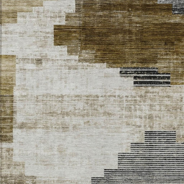 HomeRoots 9' Geometric Washable Area Rug - Durable Indoor/Outdoor Design in Brown, Beige & Charcoal Colors 621908