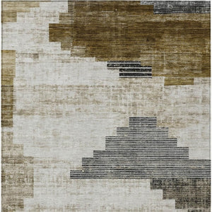 HomeRoots 9' Geometric Washable Area Rug - Durable Indoor/Outdoor Design in Brown, Beige & Charcoal Colors 621908