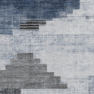 HomeRoots 5' X 8' Stylish Blue Ivory Charcoal Geometric Washable Rug for Indoor & Outdoor Versatility 621911
