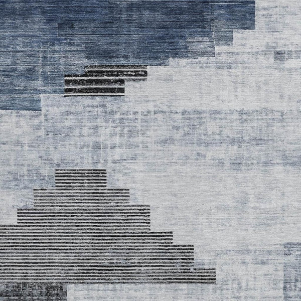 HomeRoots 5' X 8' Stylish Blue Ivory Charcoal Geometric Washable Rug for Indoor & Outdoor Versatility 621911