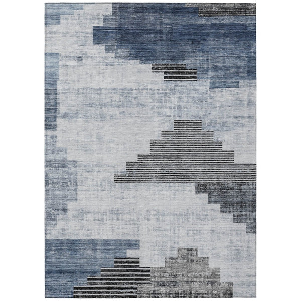 HomeRoots 5' X 8' Stylish Blue Ivory Charcoal Geometric Washable Rug for Indoor & Outdoor Versatility 621911