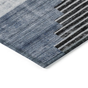 HomeRoots 5' X 8' Stylish Blue Ivory Charcoal Geometric Washable Rug for Indoor & Outdoor Versatility 621911