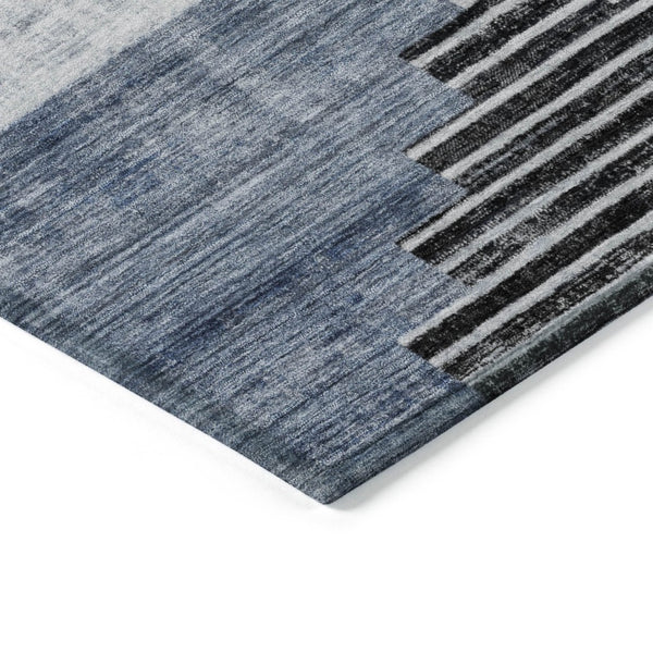 HomeRoots 5' X 8' Stylish Blue Ivory Charcoal Geometric Washable Rug for Indoor & Outdoor Versatility 621911