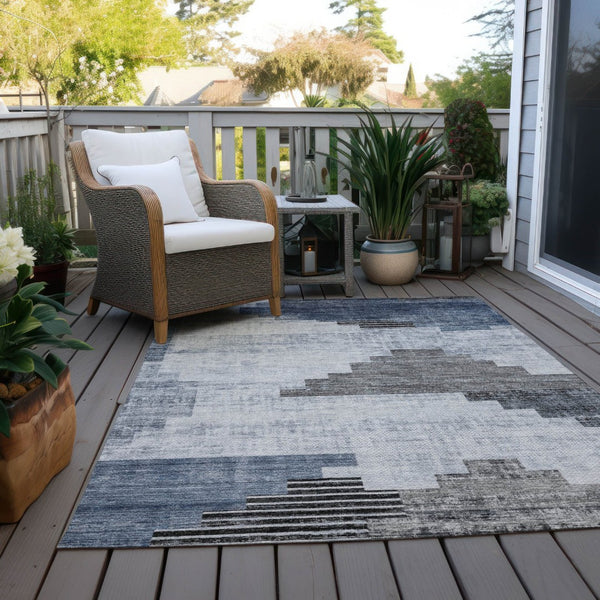 HomeRoots 5' X 8' Stylish Blue Ivory Charcoal Geometric Washable Rug for Indoor & Outdoor Versatility 621911