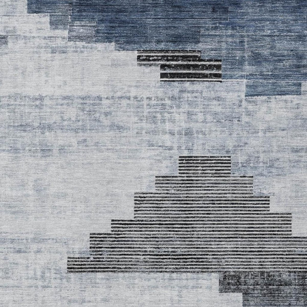 HomeRoots 8' X 10' Contemporary Blue Ivory Charcoal Geometric Washable Rug - Perfect for Indoor/Outdoor Use! 621913