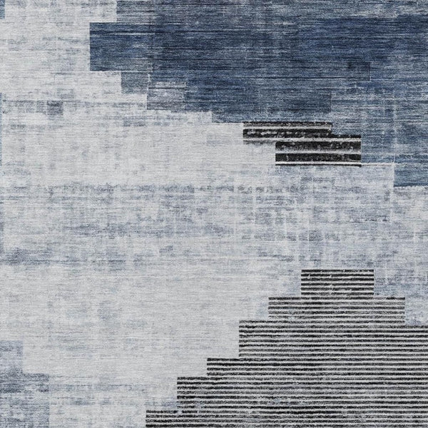 HomeRoots 9' Geometric Blue Ivory Charcoal Area Rug - Washable Indoor/Outdoor Comfort for Any Space! 621914