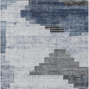 HomeRoots 9' Geometric Blue Ivory Charcoal Area Rug - Washable Indoor/Outdoor Comfort for Any Space! 621914