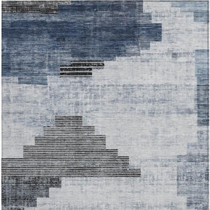 HomeRoots 10' Geometric Washable Indoor-Outdoor Area Rug in Blue, Ivory & Charcoal for Stylish Durability 621915