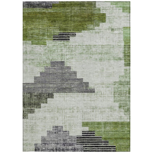 HomeRoots 5' X 8' Stylish Fern Green Geometric Washable Area Rug for Indoor & Outdoor Spaces, Easy Care 621917