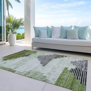 HomeRoots 5' X 8' Stylish Fern Green Geometric Washable Area Rug for Indoor & Outdoor Spaces, Easy Care 621917