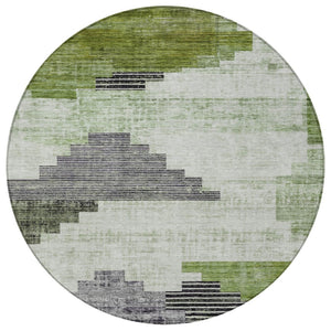 HomeRoots 8' Fern Green Geometric Round Area Rug - Washable, Durable, Indoor/Outdoor Perfect for High Traffic Areas 621918