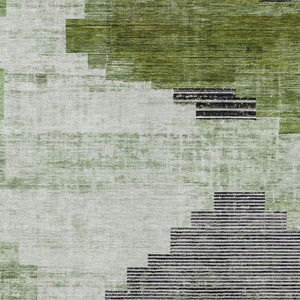 HomeRoots 9' X 12' Washable Fern Green, Ivory & Charcoal Geometric Indoor/Outdoor Area Rug for All Spaces 621920