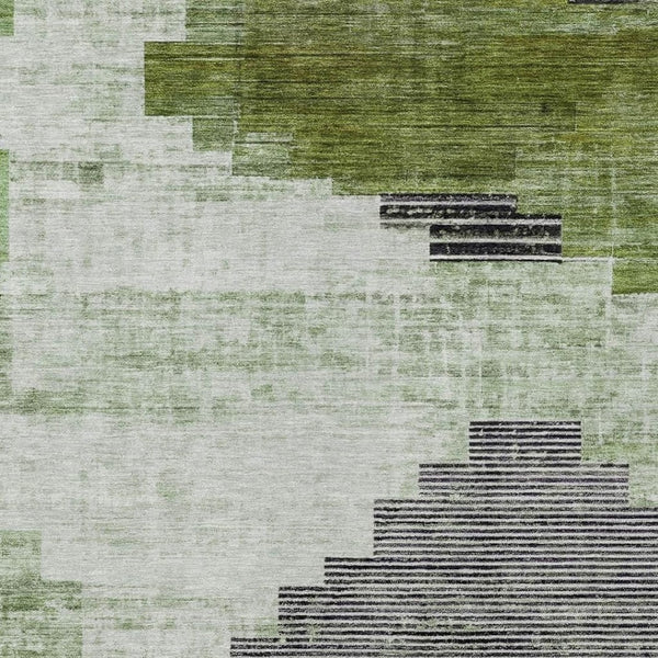 HomeRoots 9' X 12' Washable Fern Green, Ivory & Charcoal Geometric Indoor/Outdoor Area Rug for All Spaces 621920
