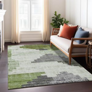 HomeRoots 10' Contemporary Fern Green Geometric Area Rug - Washable, Durable & Ideal for Indoor/Outdoor Spaces 621921