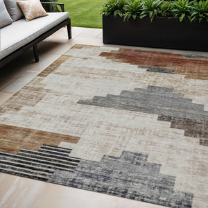 HomeRoots 5' X 8' Modern Geometric Washable Area Rug in Rust, Ivory & Charcoal for Indoor/Outdoor Use 621923