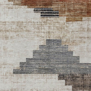 HomeRoots 5' X 8' Modern Geometric Washable Area Rug in Rust, Ivory & Charcoal for Indoor/Outdoor Use 621923