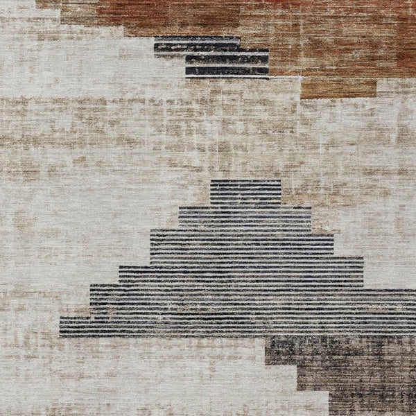 HomeRoots 5' X 8' Modern Geometric Washable Area Rug in Rust, Ivory & Charcoal for Indoor/Outdoor Use 621923