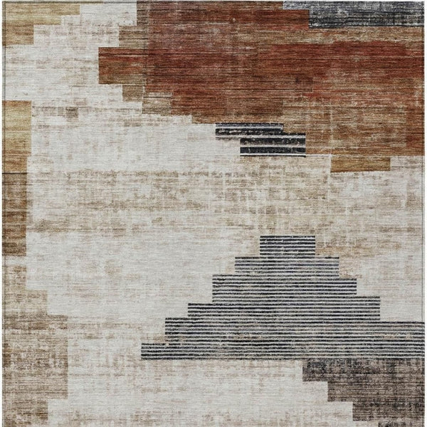 HomeRoots 5' X 8' Modern Geometric Washable Area Rug in Rust, Ivory & Charcoal for Indoor/Outdoor Use 621923