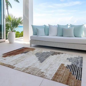 HomeRoots 5' X 8' Modern Geometric Washable Area Rug in Rust, Ivory & Charcoal for Indoor/Outdoor Use 621923