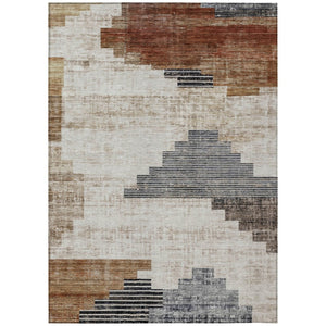HomeRoots 5' X 8' Modern Geometric Washable Area Rug in Rust, Ivory & Charcoal for Indoor/Outdoor Use 621923