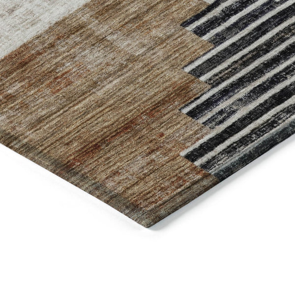 HomeRoots 5' X 8' Modern Geometric Washable Area Rug in Rust, Ivory & Charcoal for Indoor/Outdoor Use 621923