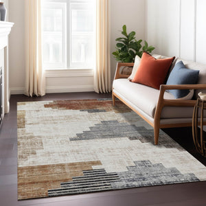 HomeRoots 5' X 8' Modern Geometric Washable Area Rug in Rust, Ivory & Charcoal for Indoor/Outdoor Use 621923