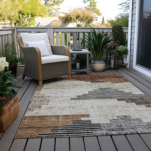 HomeRoots 5' X 8' Modern Geometric Washable Area Rug in Rust, Ivory & Charcoal for Indoor/Outdoor Use 621923