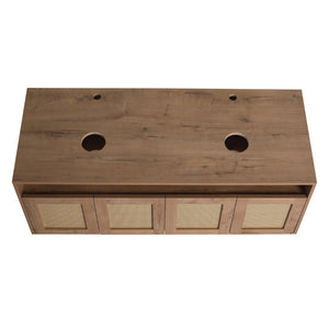 English Elm 48" Floating Bathroom Vanity Oak Finish Dual Ceramic Sinks Four Soft Close Doors W999S00498
