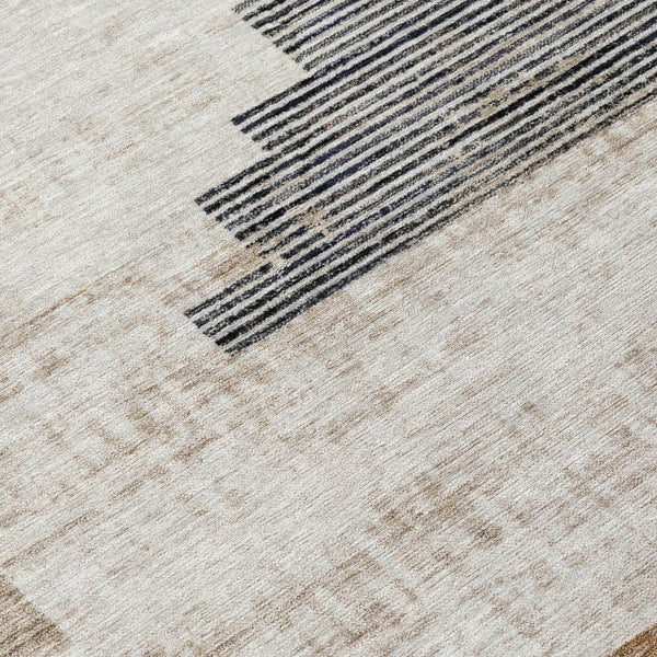 HomeRoots 8' Round Geometric Washable Area Rug in Rust, Ivory & Charcoal - Perfect for Indoor & Outdoor Spaces! 621924