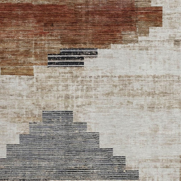HomeRoots 8' X 10' Geometric Washable Area Rug in Rust, Ivory & Charcoal – Indoor/Outdoor Durability & Style! 621925