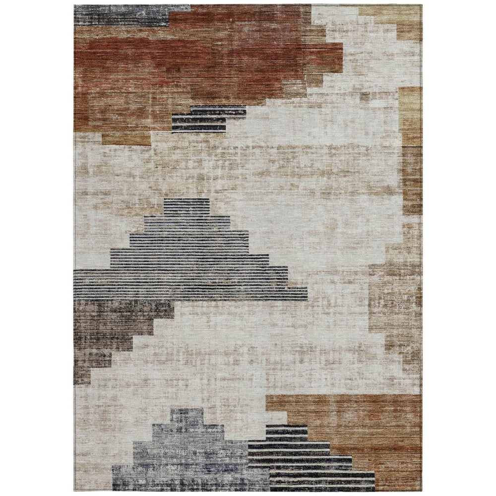 HomeRoots 8' X 10' Geometric Washable Area Rug in Rust, Ivory & Charcoal – Indoor/Outdoor Durability & Style! 621925