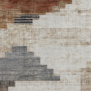 HomeRoots 9' X 12' Modern Rust Ivory Charcoal Geometric Washable Area Rug for Indoor/Outdoor Versatility 621926