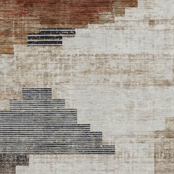 HomeRoots 9' X 12' Modern Rust Ivory Charcoal Geometric Washable Area Rug for Indoor/Outdoor Versatility 621926