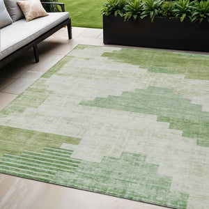 HomeRoots 5' X 8' Sage Ivory Olive Green Geometric Area Rug - Durable, Washable, Indoor/Outdoor Versatile Decor 621929