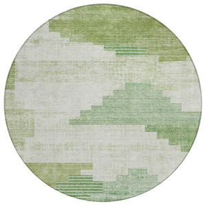 HomeRoots 8' Stylish Sage Ivory and Olive Green Geometric Round Washable Indoor Outdoor Area Rug for Versatile Spaces 621930