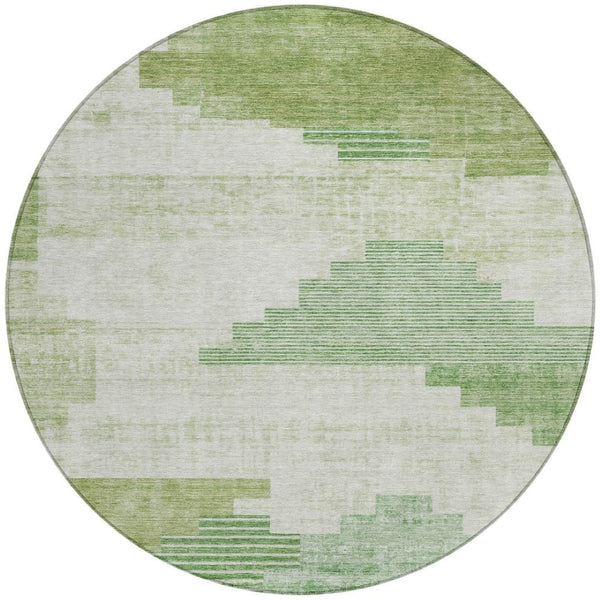 HomeRoots 8' Stylish Sage Ivory and Olive Green Geometric Round Washable Indoor Outdoor Area Rug for Versatile Spaces 621930
