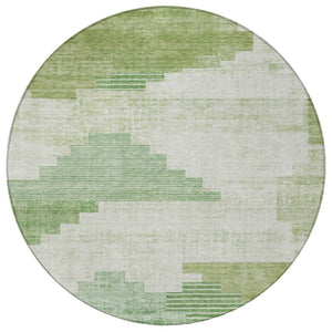 HomeRoots 8' Stylish Sage Ivory and Olive Green Geometric Round Washable Indoor Outdoor Area Rug for Versatile Spaces 621930