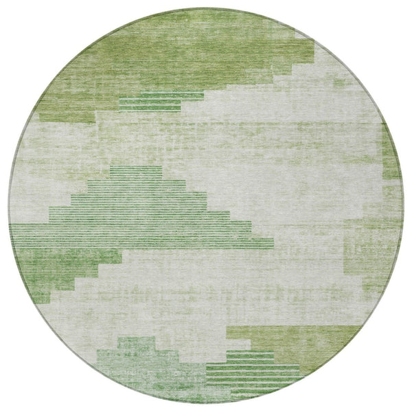 HomeRoots 8' Stylish Sage Ivory and Olive Green Geometric Round Washable Indoor Outdoor Area Rug for Versatile Spaces 621930