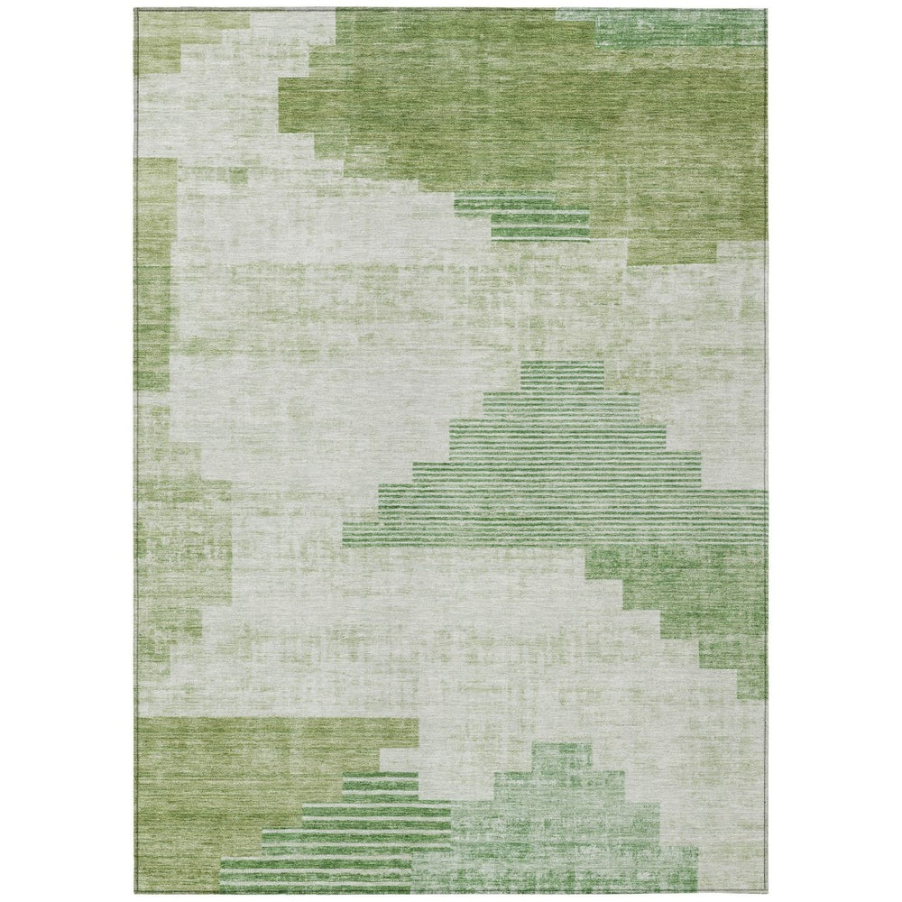 HomeRoots 9' X 12' Modern Sage Ivory Olive Green Geometric Rug - Washable, Durable for Indoor & Outdoor Use 621932