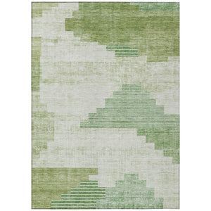 HomeRoots 9' X 12' Modern Sage Ivory Olive Green Geometric Rug - Washable, Durable for Indoor & Outdoor Use 621932