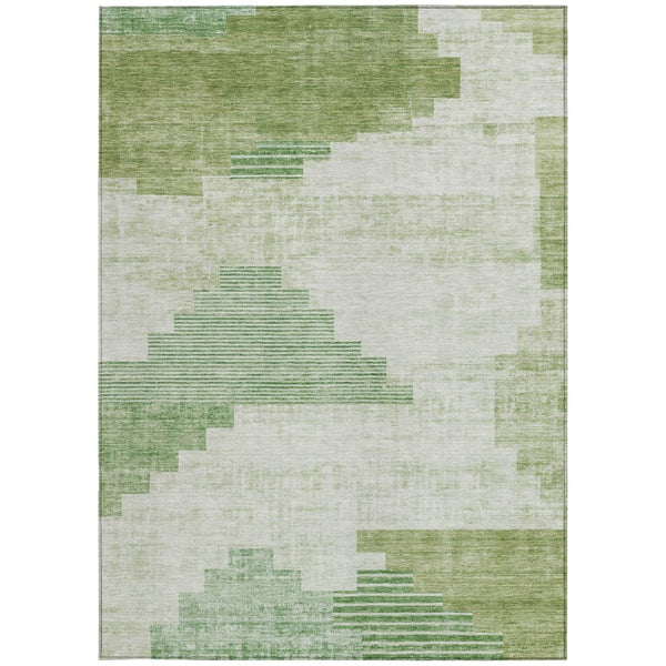 HomeRoots 9' X 12' Modern Sage Ivory Olive Green Geometric Rug - Washable, Durable for Indoor & Outdoor Use 621932