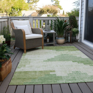 HomeRoots 9' X 12' Modern Sage Ivory Olive Green Geometric Rug - Washable, Durable for Indoor & Outdoor Use 621932