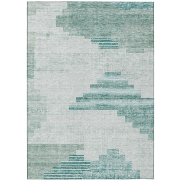 HomeRoots 5' X 8' Teal Blue Aqua Ivory Geometric Rug - Durable, Washable Indoor/Outdoor Area Rug for Style & Function 621935