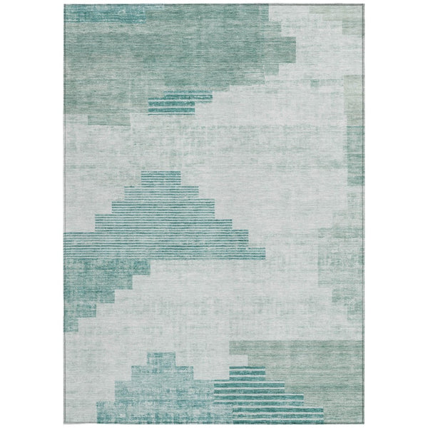 HomeRoots 5' X 8' Teal Blue Aqua Ivory Geometric Rug - Durable, Washable Indoor/Outdoor Area Rug for Style & Function 621935