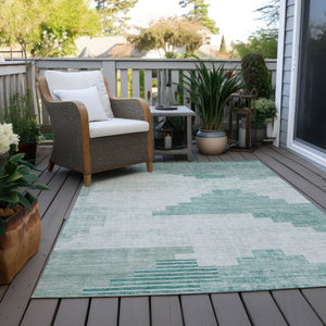 HomeRoots 5' X 8' Teal Blue Aqua Ivory Geometric Rug - Durable, Washable Indoor/Outdoor Area Rug for Style & Function 621935