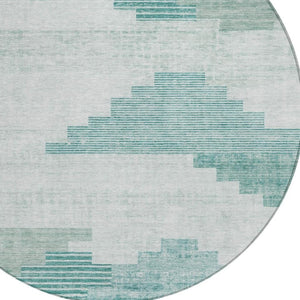 HomeRoots 8' Teal Blue Aqua Geometric Area Rug - Washable, Durable, Stylish for Indoor & Outdoor Spaces 621936